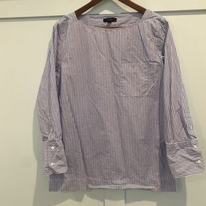J Crew Top Women 4‎ Blue White Striped Boatneck Staple Minimalist Capsule